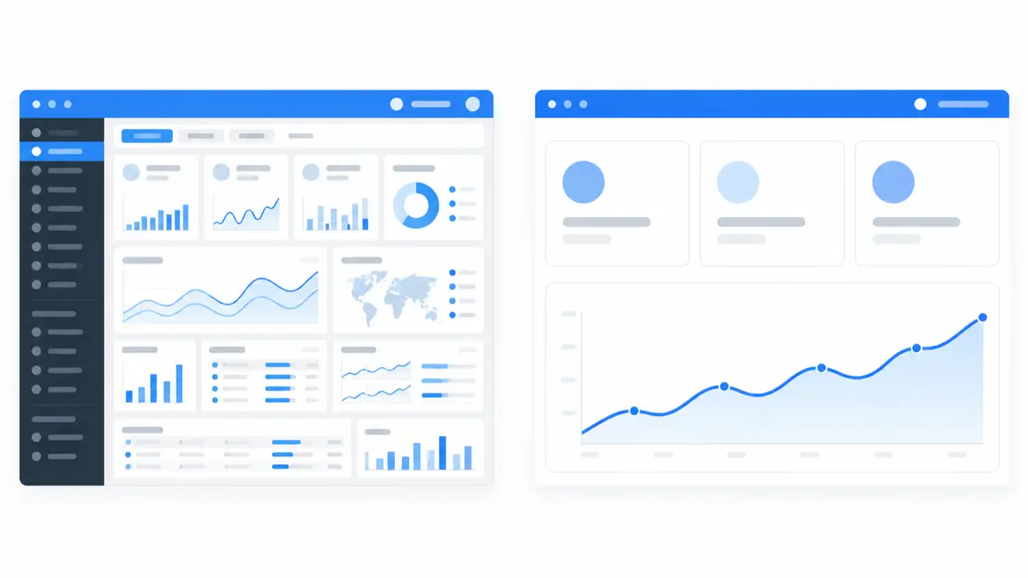 Google Analyticsの複雑な画面とUmamiのシンプルな画面の比較イメージ